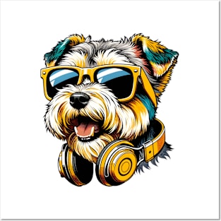 Dandie Dinmont Terrier Smiling DJ with Headphones and Sunglasses Posters and Art